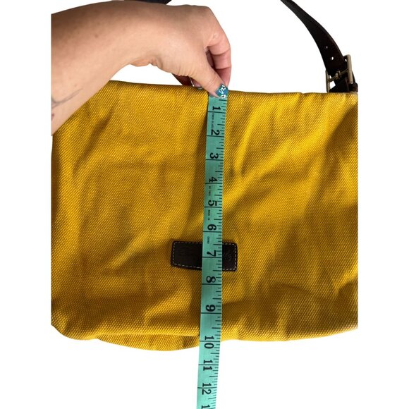 Dooney & Bourke DB Yellow Canvas Shoulder Bag With Brown Leather Strap & Brass H - Picture 10 of 10